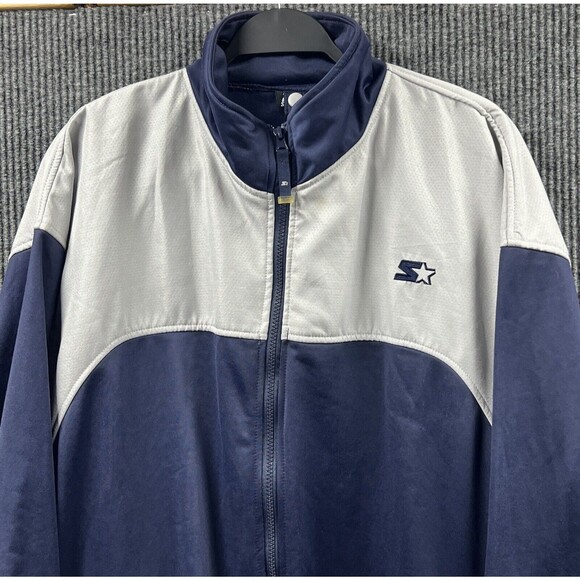 VTG Starter Jacket Athletic Track Mens XL(46/48) Navy Blue White Polyester Retro - Picture 3 of 13
